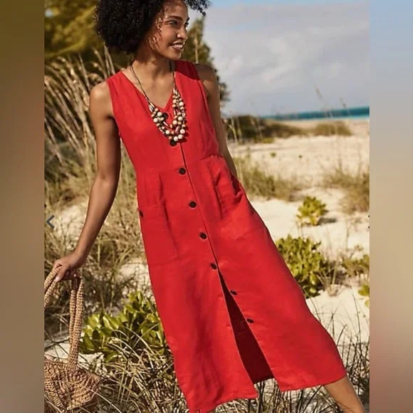 J Jill Linen Blend Button Down Dress - Picture 2 of 8